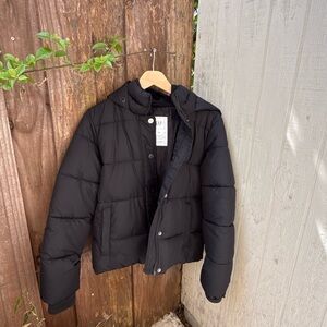 GAP Black Quilted Puffer Jacket with Hood